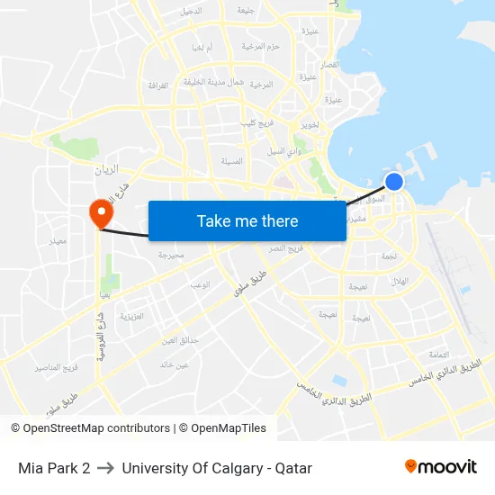 Mia Park 2 to University of Calgary - Qatar map