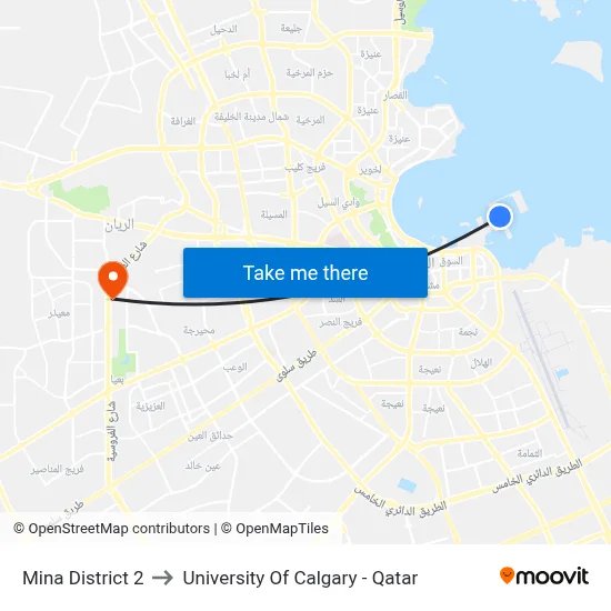 Mina District 2 to University of Calgary - Qatar map