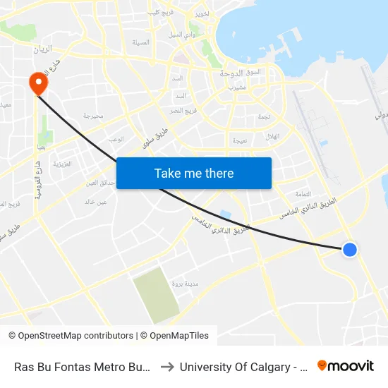 Ras Bu Fontas Metro Bus Hub to University of Calgary - Qatar map
