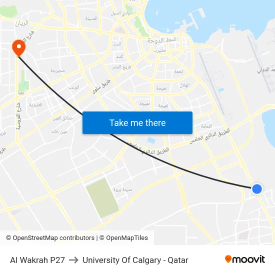 Al Wakrah P27 to University of Calgary - Qatar map