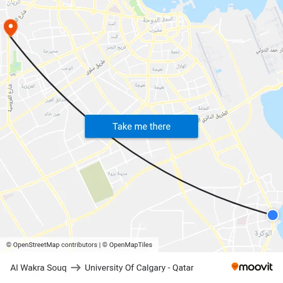 Al Wakra Souq to University of Calgary - Qatar map