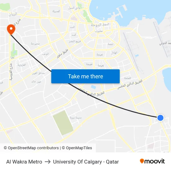 Al Wakra Metro to University of Calgary - Qatar map