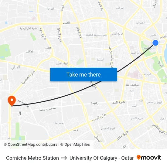 Corniche Metro Station to University of Calgary - Qatar map