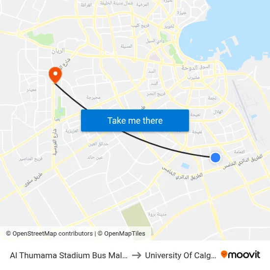 Al Thumama Stadium Bus Mall - Metro Shuttle to University of Calgary - Qatar map