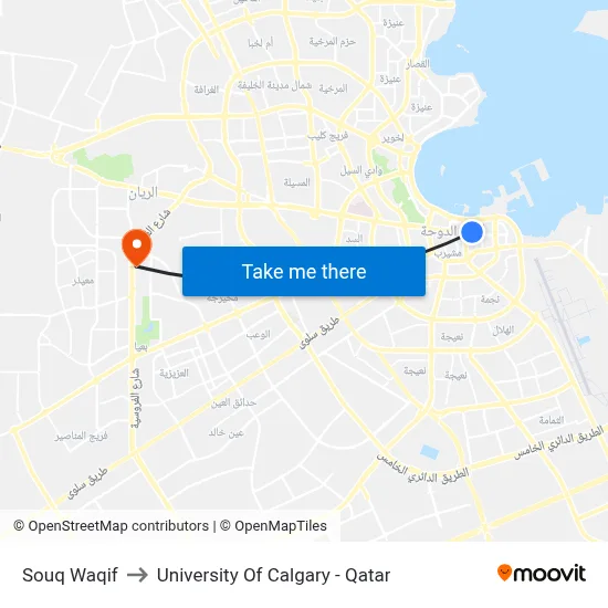 Souq Waqif to University of Calgary - Qatar map