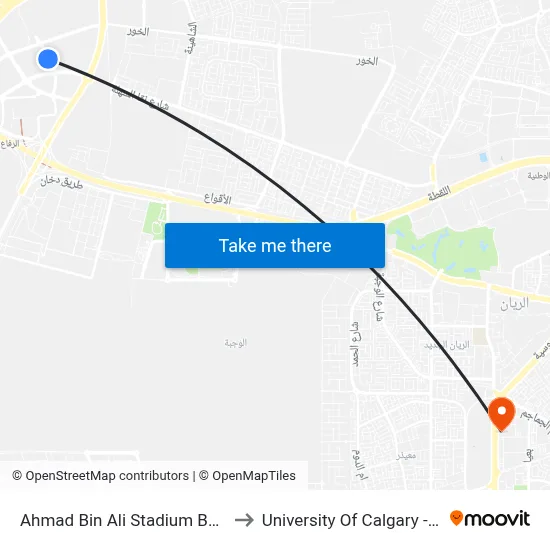 Ahmad Bin Ali Stadium Bus Mall to University of Calgary - Qatar map
