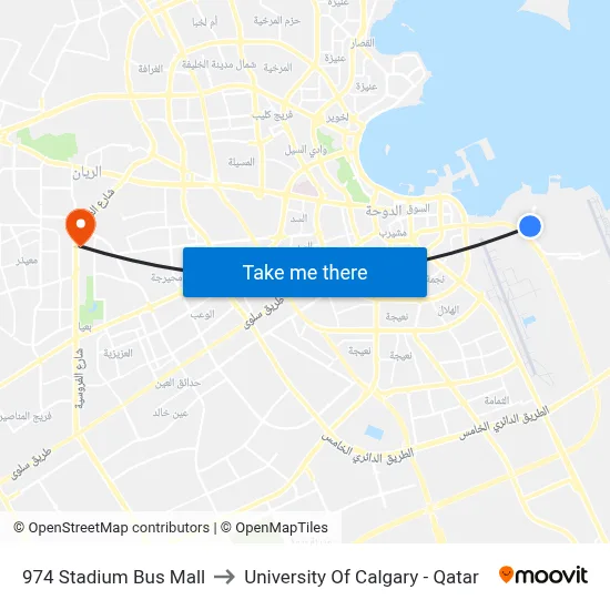 974 Stadium Bus Mall to University of Calgary - Qatar map
