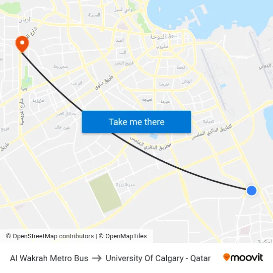 Al Wakrah Metro Bus to University of Calgary - Qatar map
