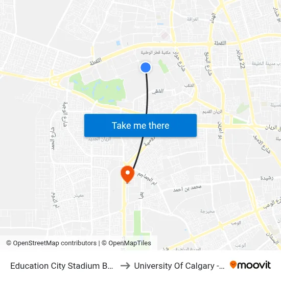Education City Stadium Bus Mall to University of Calgary - Qatar map