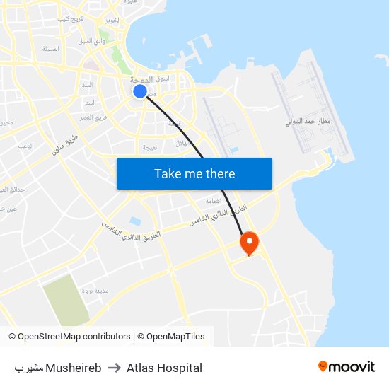 مشيرب Musheireb to Atlas Hospital map