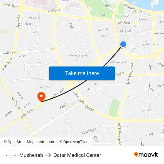Musheireb to Qatar Medical Center map
