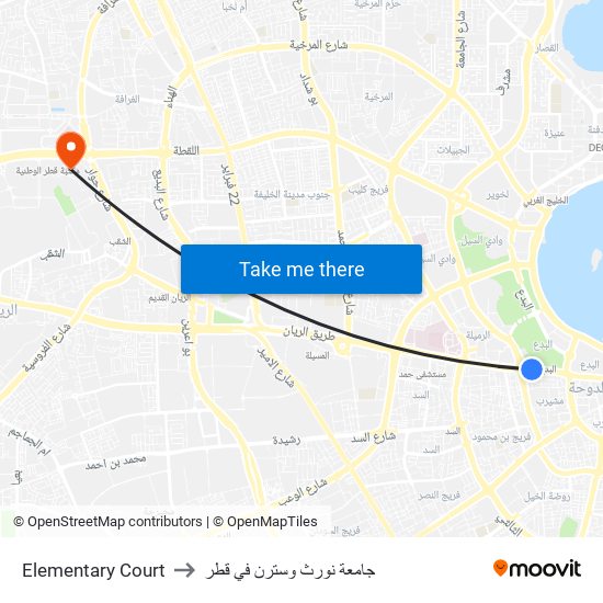 Elementary Court to جامعة نورث وسترن في قطر map