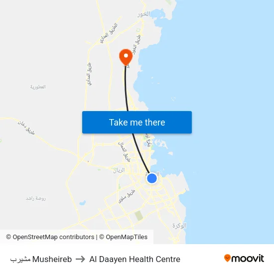 Musheireb to Al Daayen Health Centre map