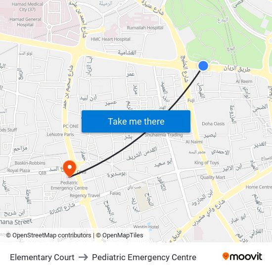 Elementary Court to Pediatric Emergency Centre map