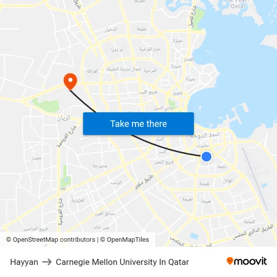 Hayyan to Carnegie Mellon University in Qatar map