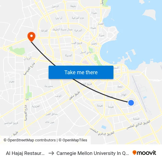 Al Hajaj Restaurant to Carnegie Mellon University in Qatar map