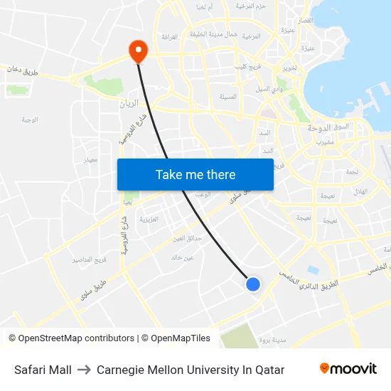 Safari Mall to Carnegie Mellon University In Qatar map