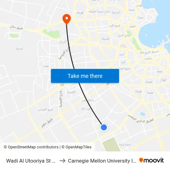 Wadi Al Utooriya Street Stop 5 to Carnegie Mellon University in Qatar map