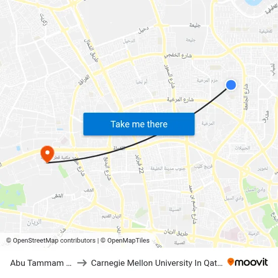 Abu Tammam St to Carnegie Mellon University In Qatar map