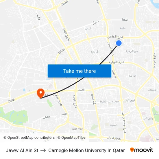 Jaww Al Ain St to Carnegie Mellon University In Qatar map