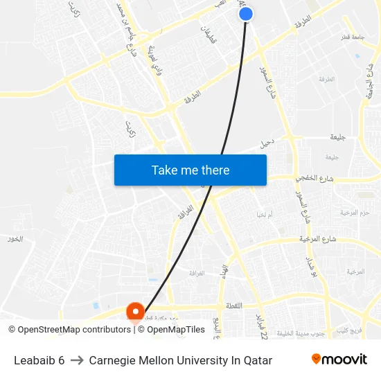 Leabaib 6 to Carnegie Mellon University In Qatar map