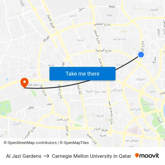 Al Jazi Gardens to Carnegie Mellon University In Qatar map