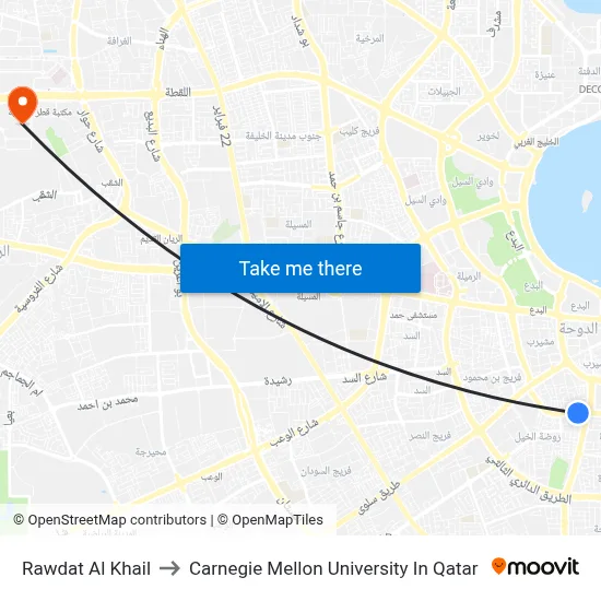 Rawdat Al Khail to Carnegie Mellon University in Qatar map