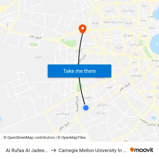 Al Rufaa Al Jadeed Street to Carnegie Mellon University in Qatar map