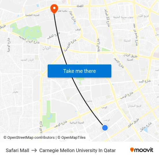 Safari Mall to Carnegie Mellon University in Qatar map