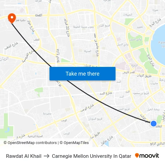 Rawdat Al Khail to Carnegie Mellon University in Qatar map