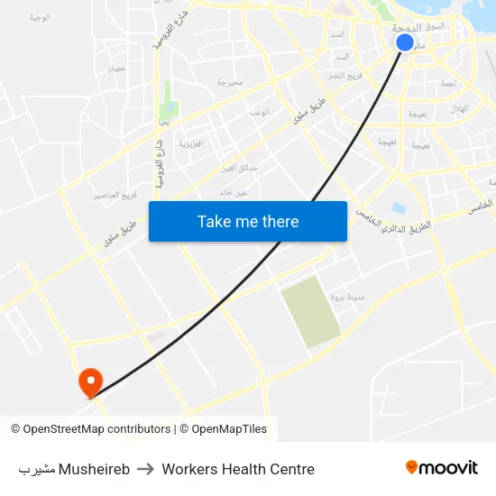 مشيرب Musheireb to Workers Health Centre map