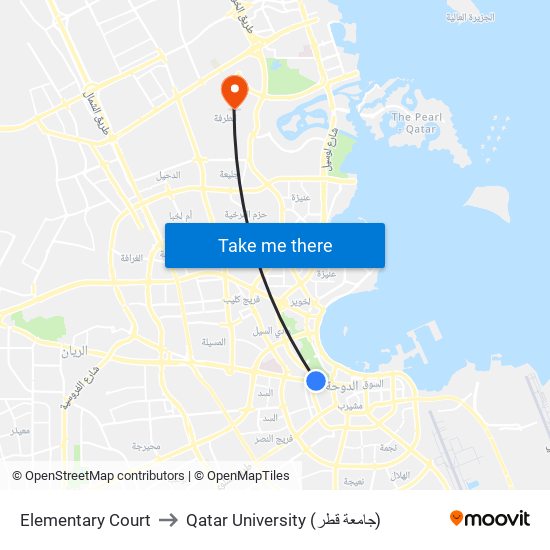 Elementary Court to Qatar University (جامعة قطر) map