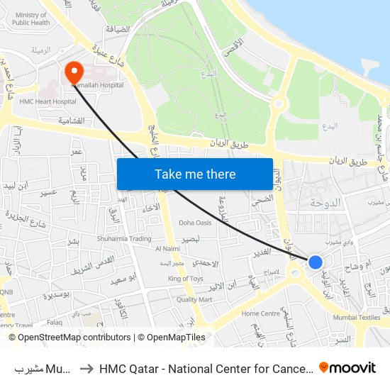 مشيرب Musheireb to HMC Qatar - National Center for Cancer Care and Research map