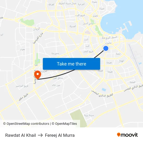 Rawdat Al Khail to Fereej Al Murra map