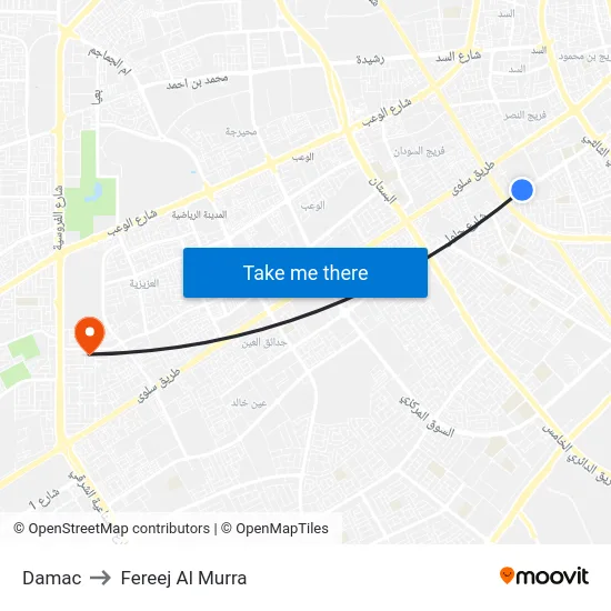 Damac to Fereej Al Murra map