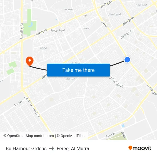 Bu Hamour Grdens to Fereej Al Murra map