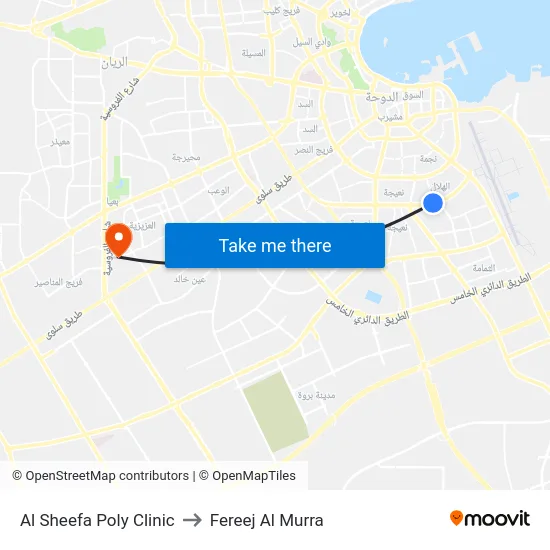 Al Sheefa Poly Clinic to Fereej Al Murra map
