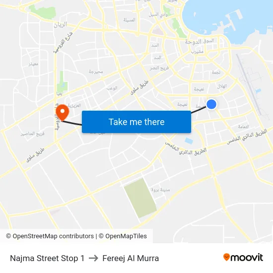 Najma Street Stop 1 to Fereej Al Murra map
