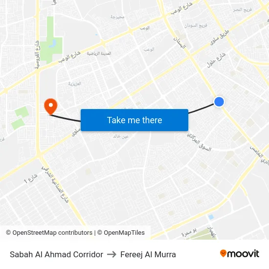 Sabah Al Ahmad Corridor to Fereej Al Murra map