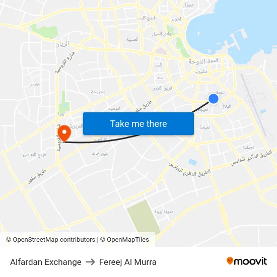 Alfardan Exchange to Fereej Al Murra map