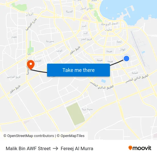 Malik Bin AWF Street to Fereej Al Murra map
