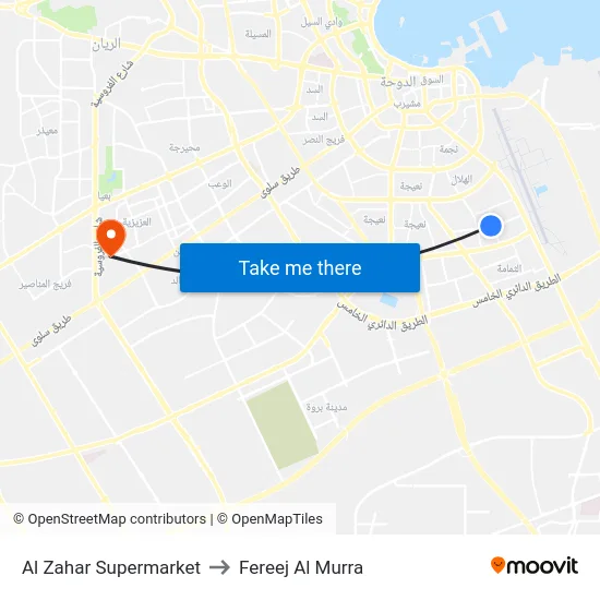 Al Zahar Supermarket to Fereej Al Murra map