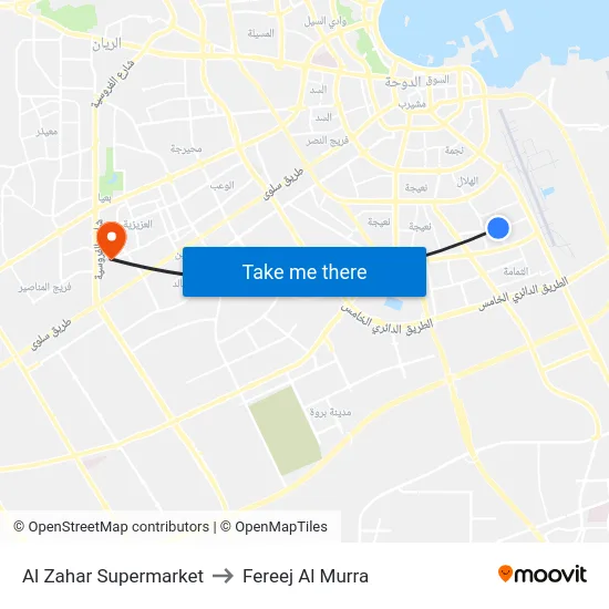 Al Zahar Supermarket to Fereej Al Murra map
