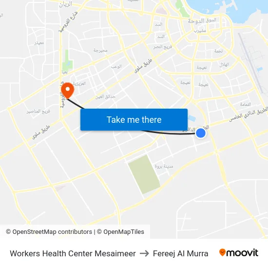 Workers Health Center Mesaimeer to Fereej Al Murra map