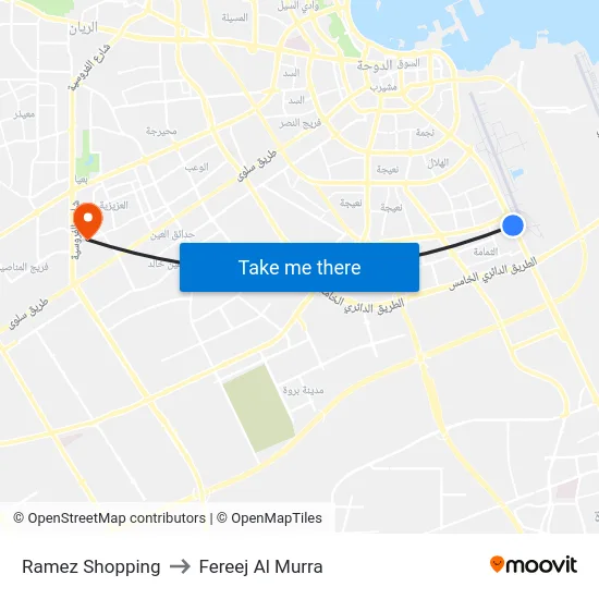 Ramez Shopping to Fereej Al Murra map