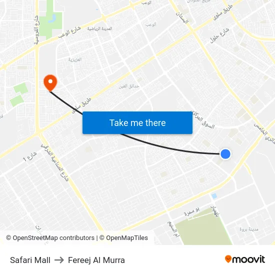 Safari Mall to Fereej Al Murra map