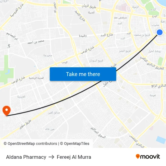 Aldana Pharmacy to Fereej Al Murra map