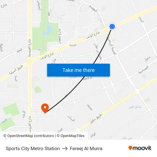 Sports City Metro Station to Fereej Al Murra map