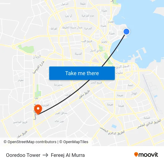 Ooredoo Tower to Fereej Al Murra map