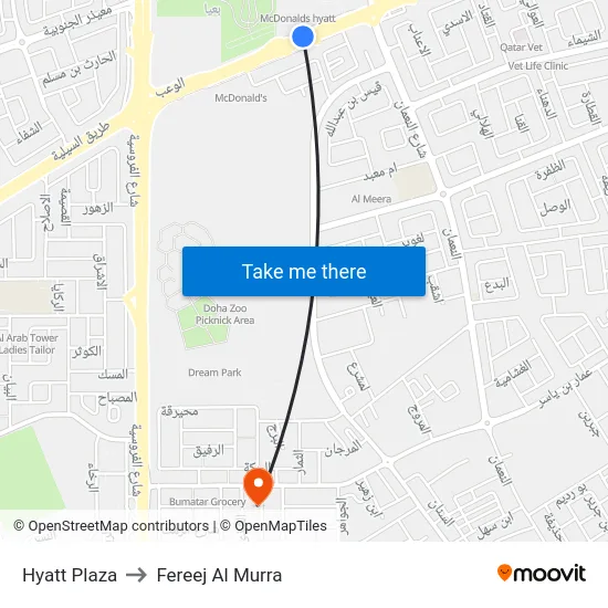 Hyatt Plaza to Fereej Al Murra map